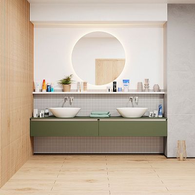 Washbasin countertop DPU 160, cover plate ODD 160, and additional cabinets under the cover plate